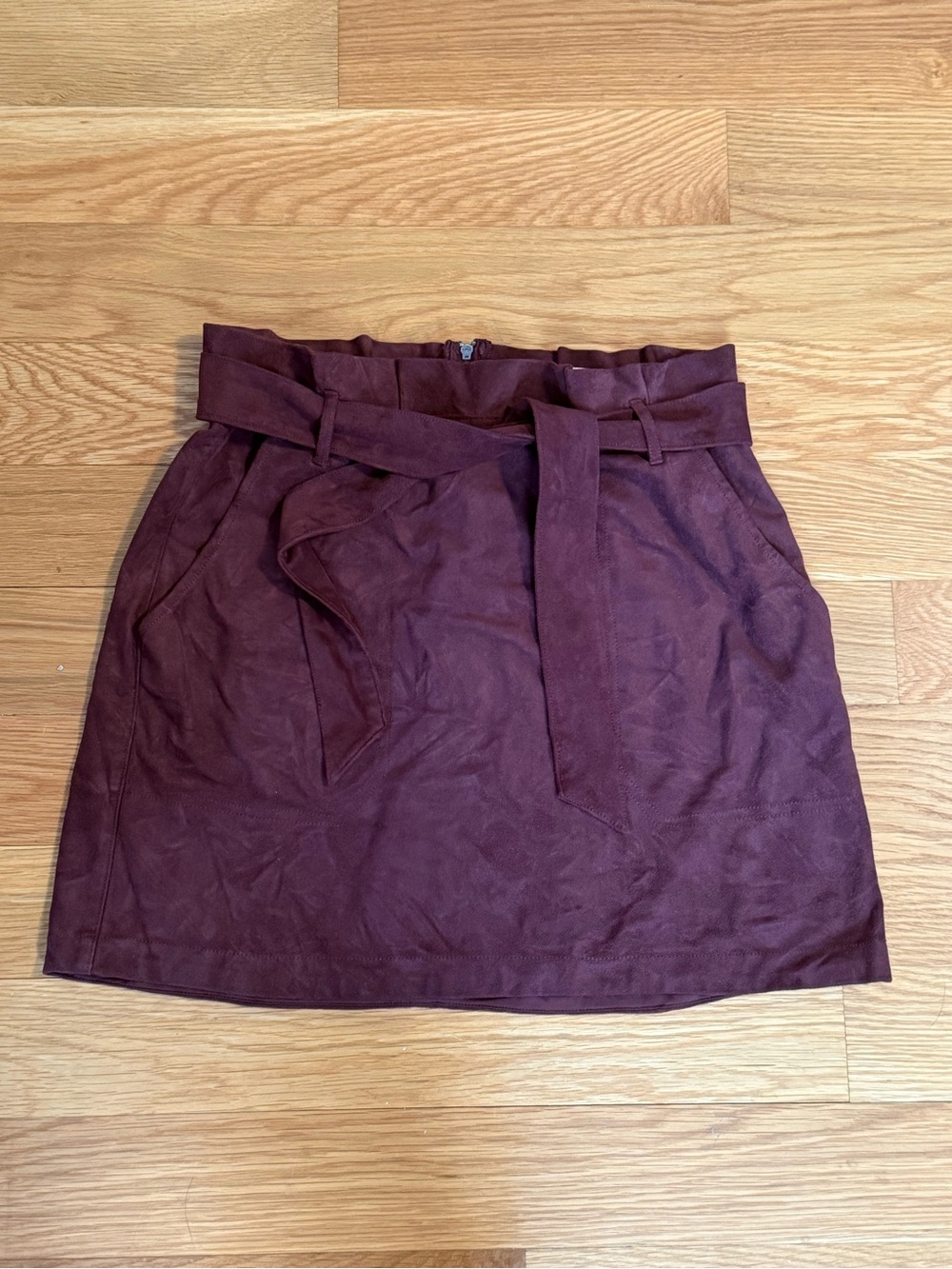 Abercrombie & Fitch Burgundy Suede Tie-Waist Mini Skirt